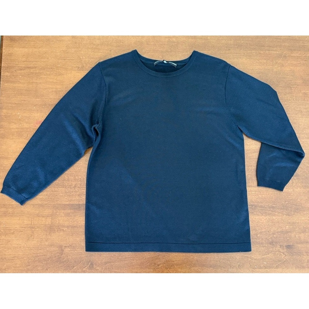 Linda Allard Ellen Tracy Navy Silk Blend Sweater Top Large 85% Silk Minimalist